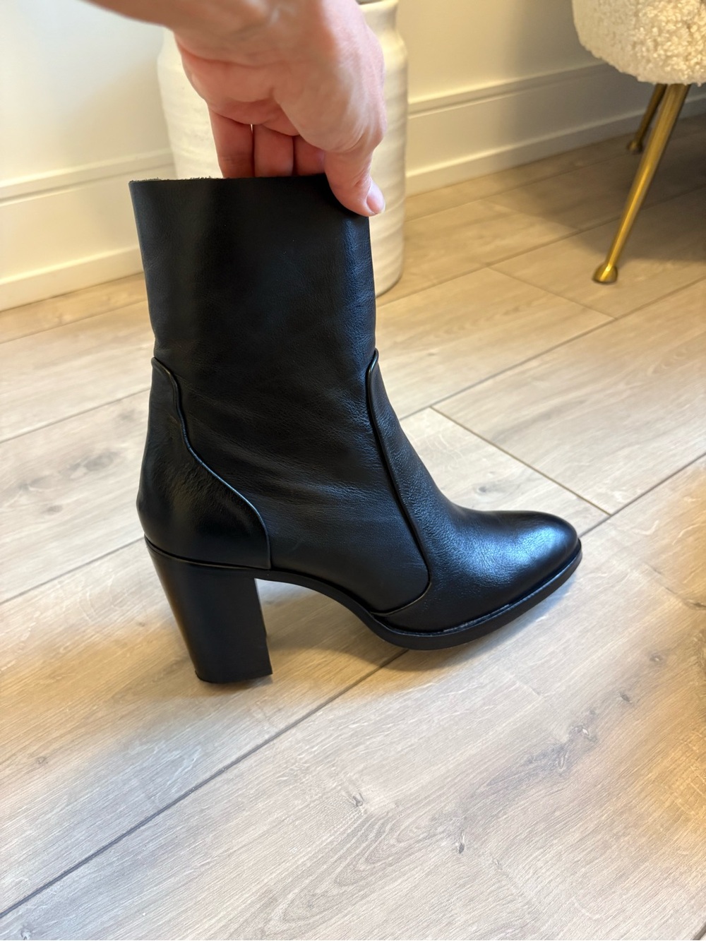 L'INTERVALLE Black Leather High Block Heel Ankle Boots - Picture 5 of 5